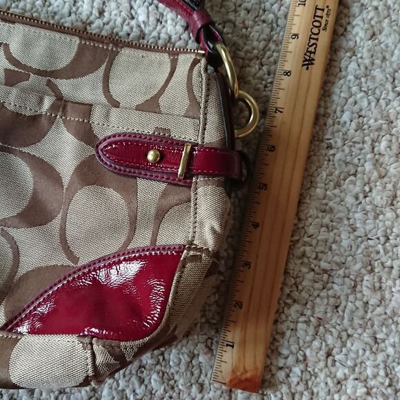 Coach Colette Signature Red/Brown Leather/Jacquard Zip Shoulder Bag - Picture 4 of 12